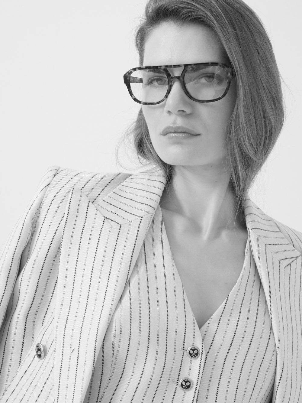 Americana cruzada cruda rayas azules