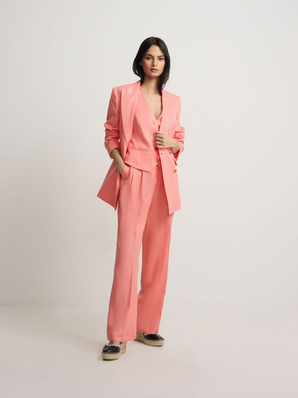 Classic double-breasted coral blazer