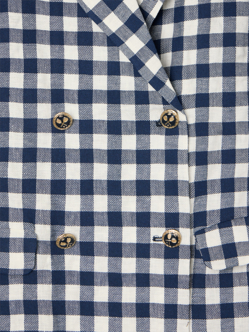 Navy Vichy double-breasted blazer
