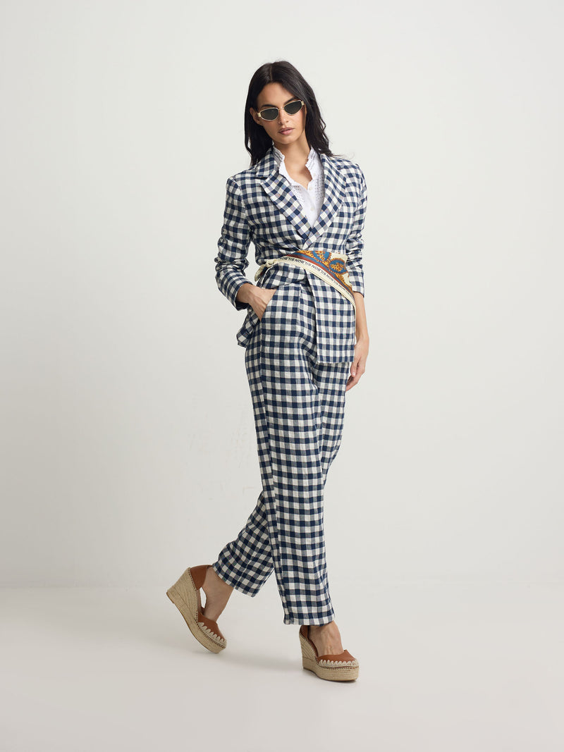 Blazer cruzado vichy azul-marinho