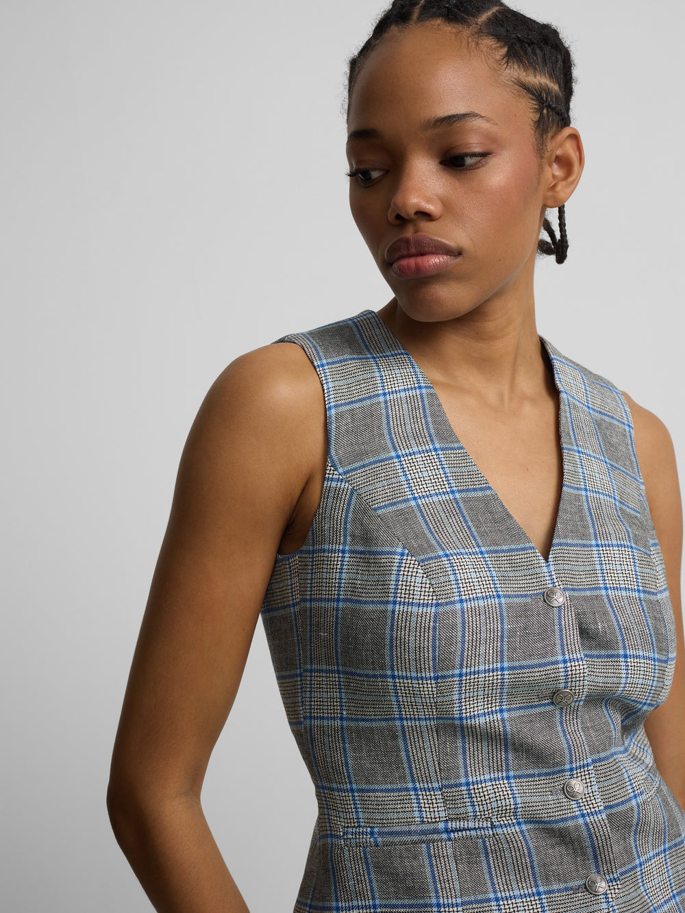 Colete clássico aos quadrados azul-marinho