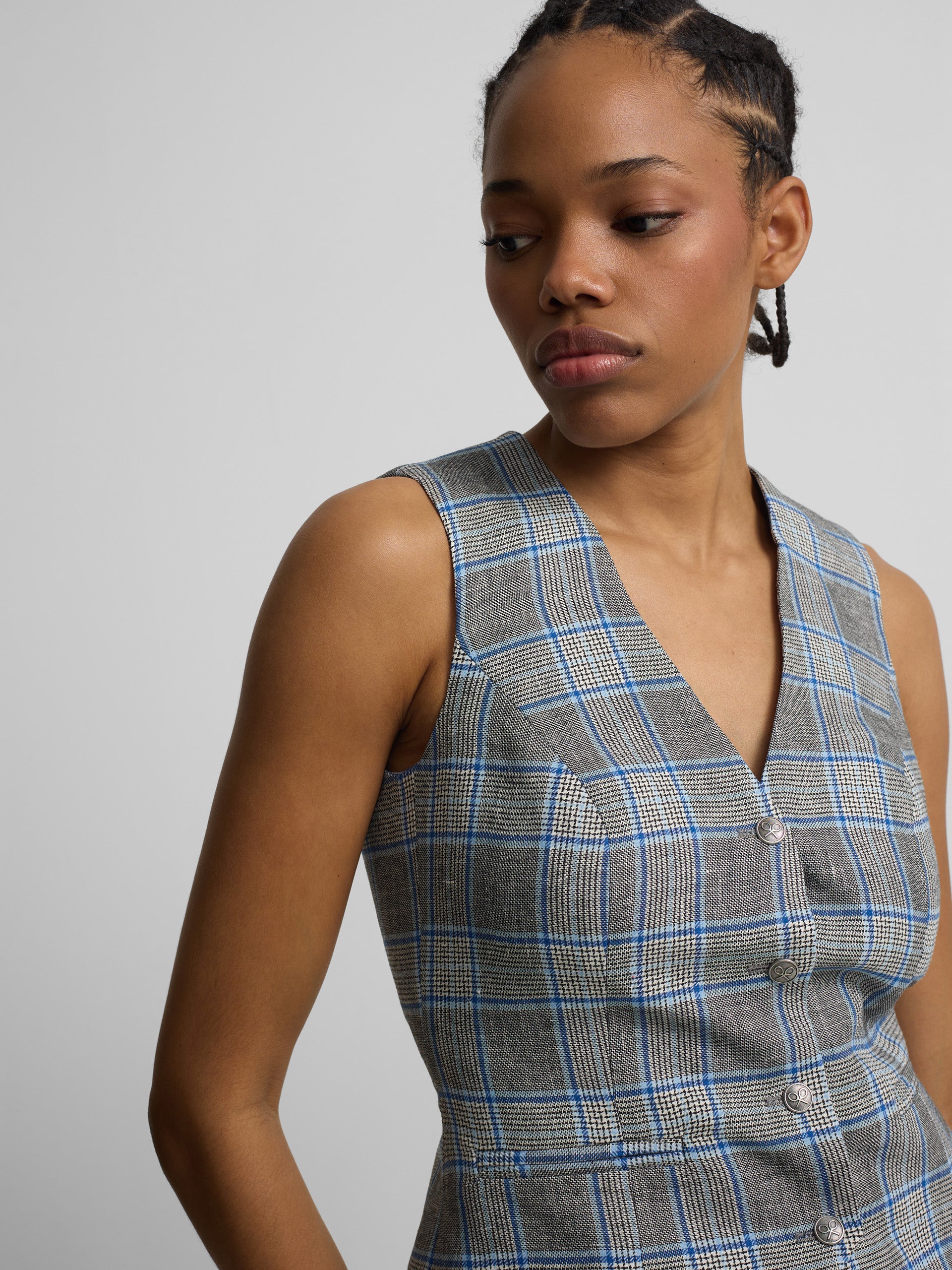 Colete clássico aos quadrados azul-marinho