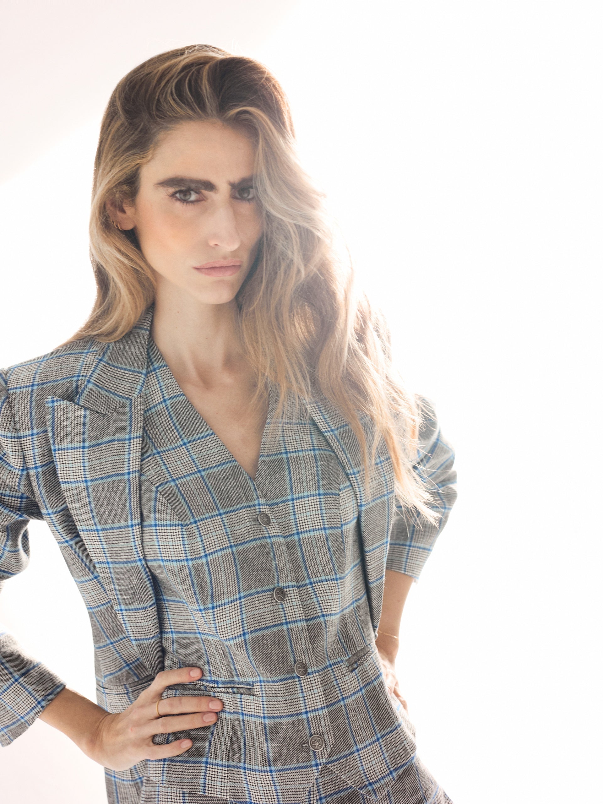 Colete clássico aos quadrados azul-marinho