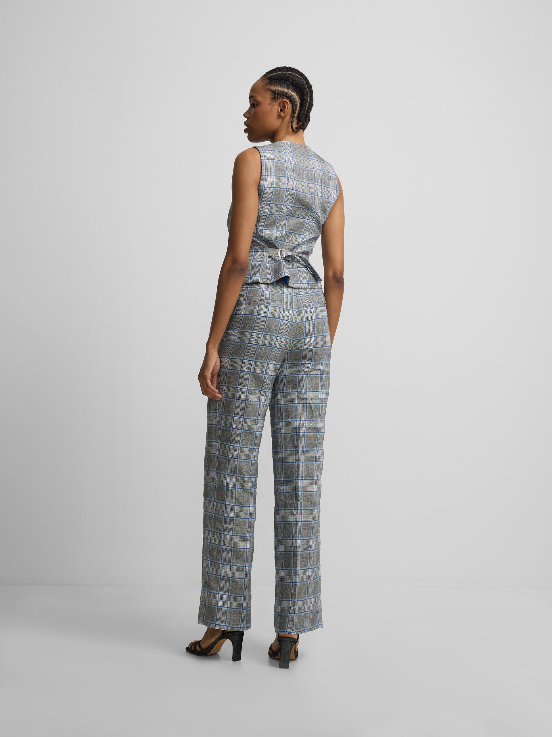 Colete clássico aos quadrados azul-marinho