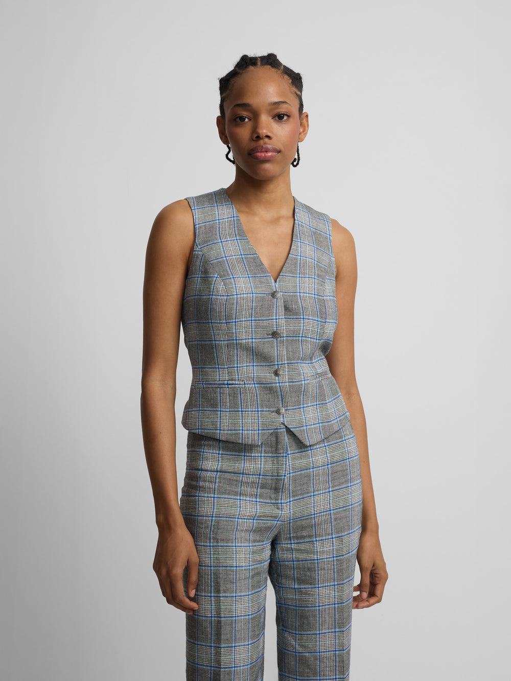 Colete clássico aos quadrados azul-marinho