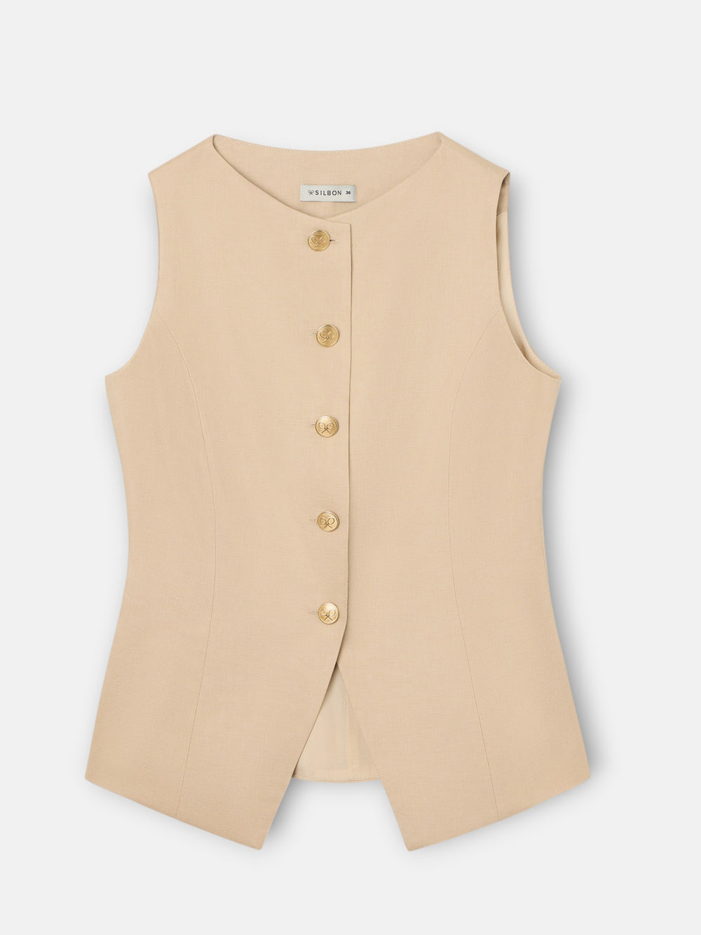 Beige linen button-down vest