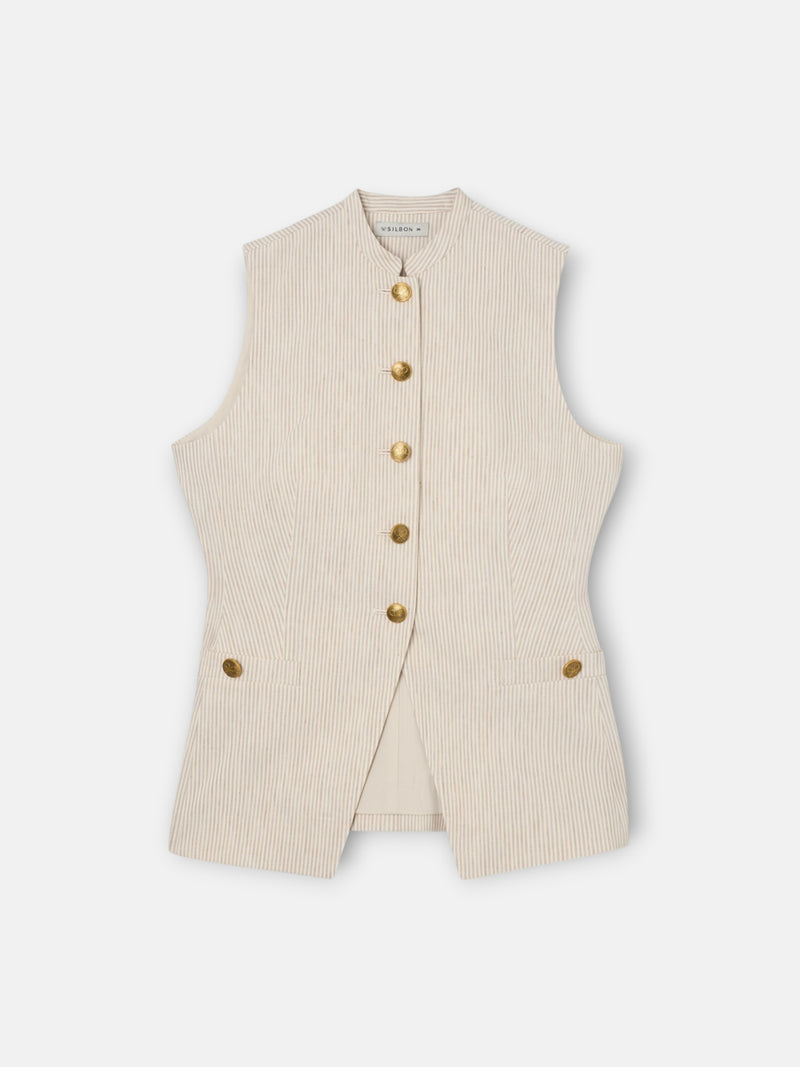 Beige striped buttoned vest