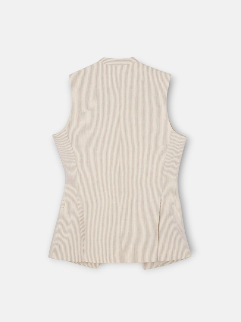 Beige striped buttoned vest