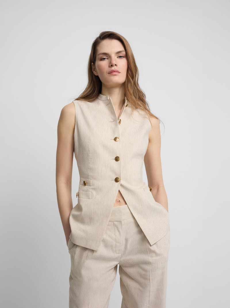 Beige striped buttoned vest
