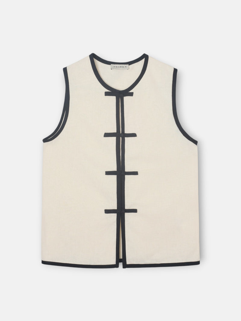 Raw linen waistcoat with contrasting trims