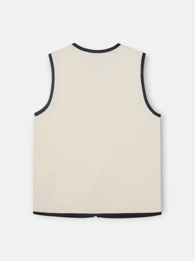 Raw linen waistcoat with contrasting trims