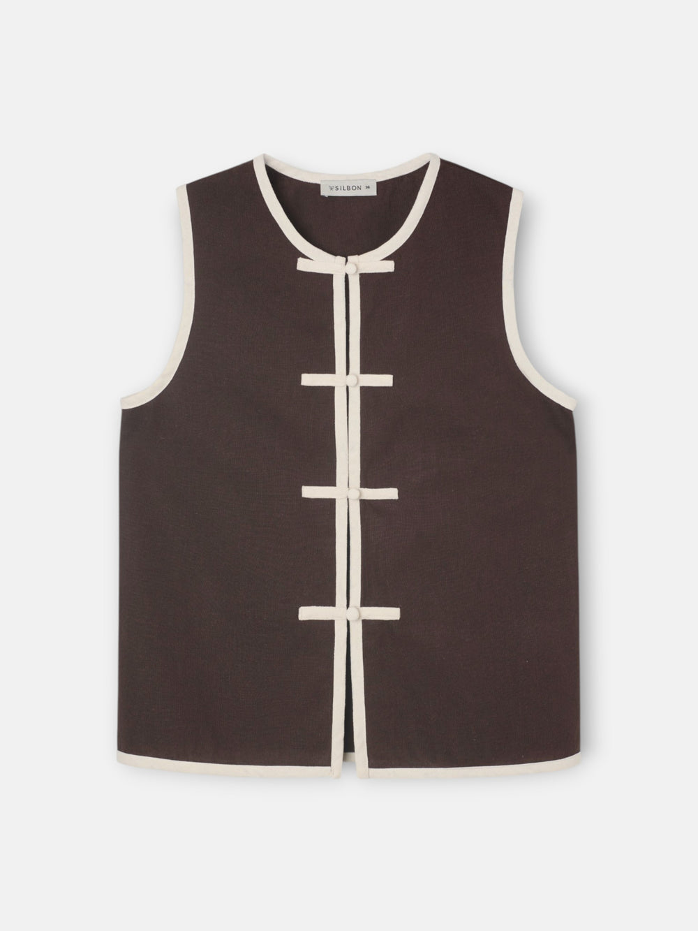 Chaleco vivos contraste lino marron