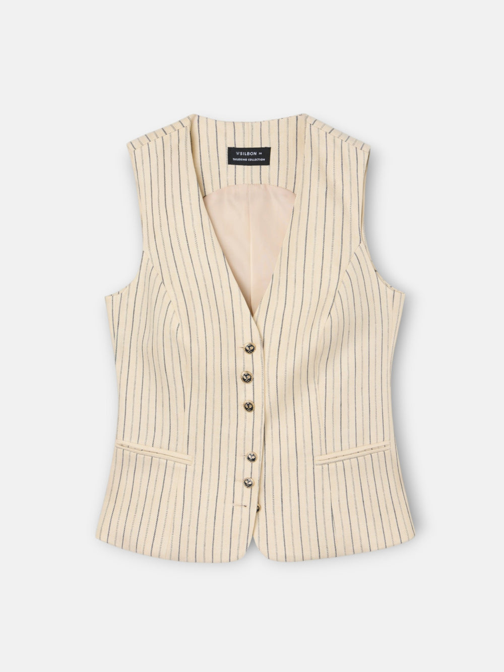 Chaleco aberturas crudo rayas azules