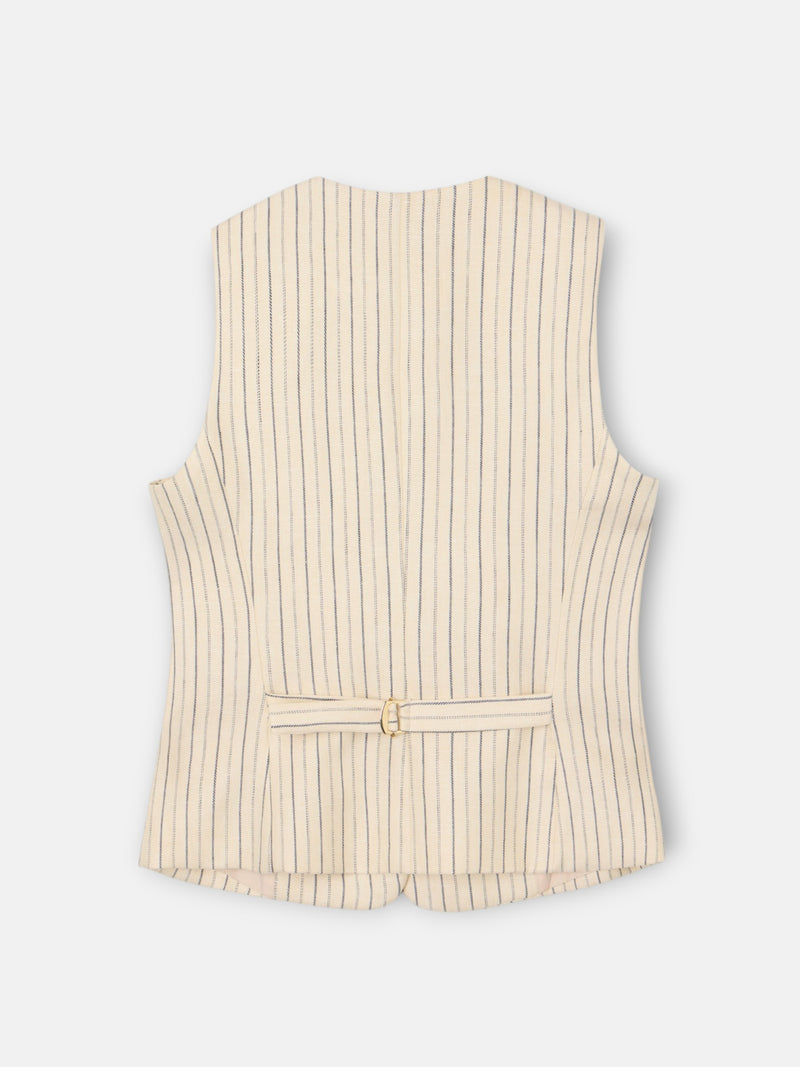 Gilet ouvert écru à rayures bleues