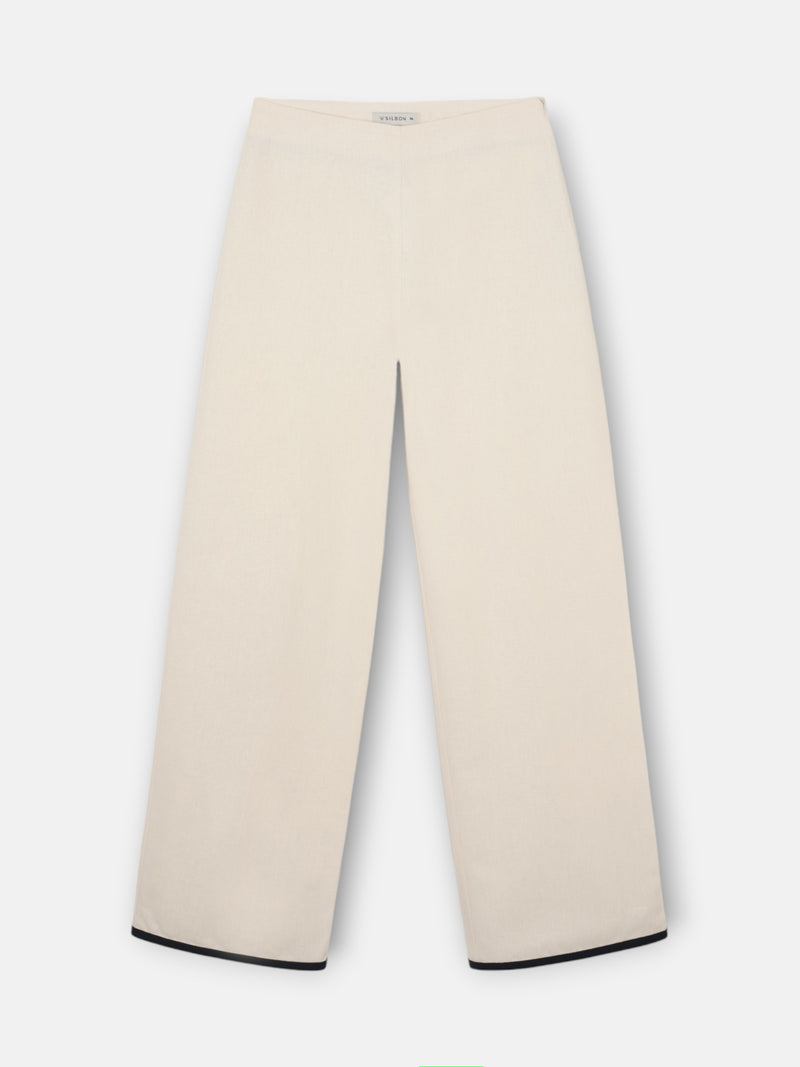 Pantalon droit en lin écru