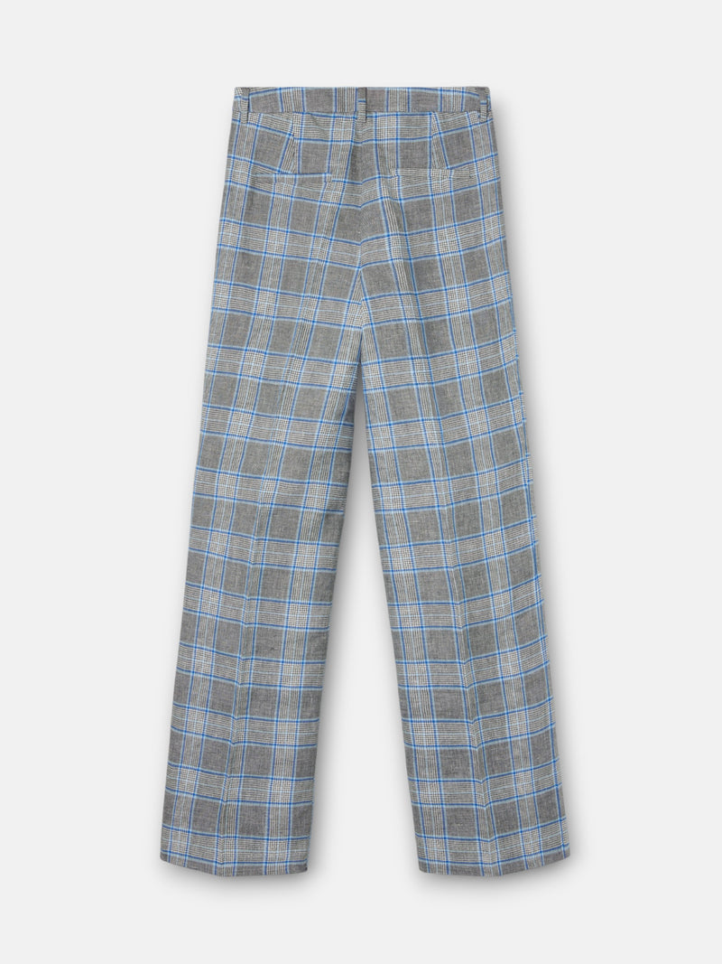 Pantalon droit à carreaux marine