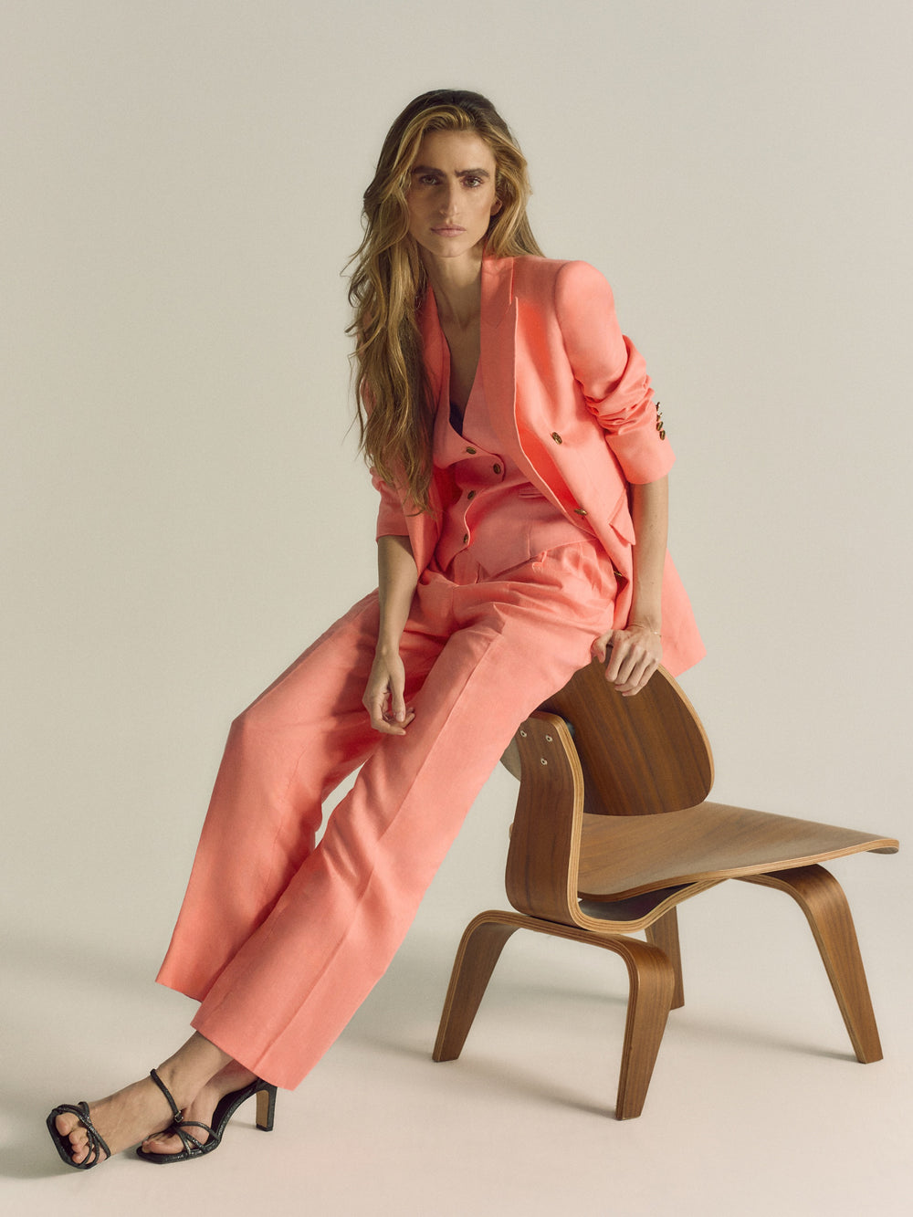 Pantalon recto coral