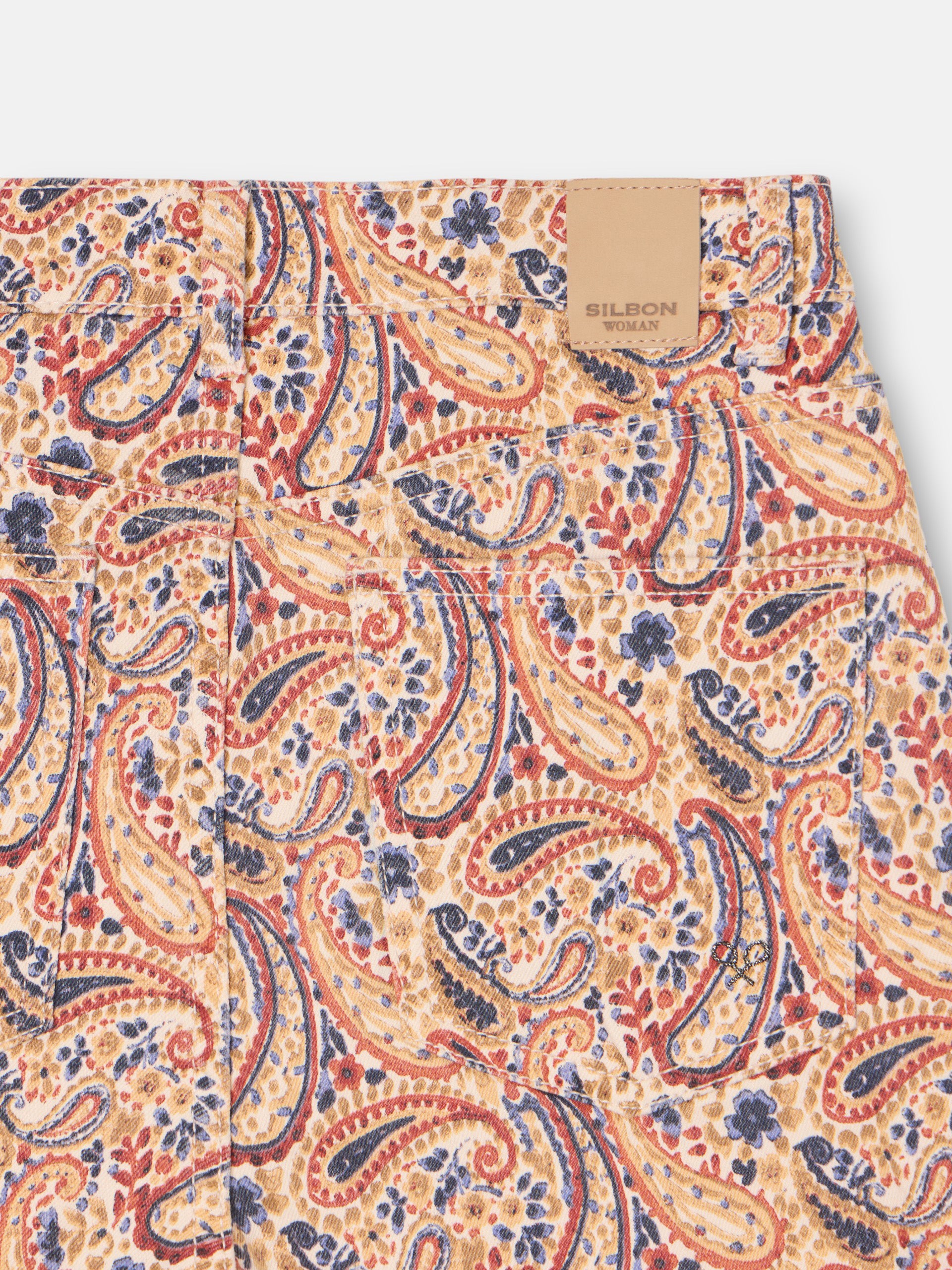 Pantalon denim estampado cachemir naranjas