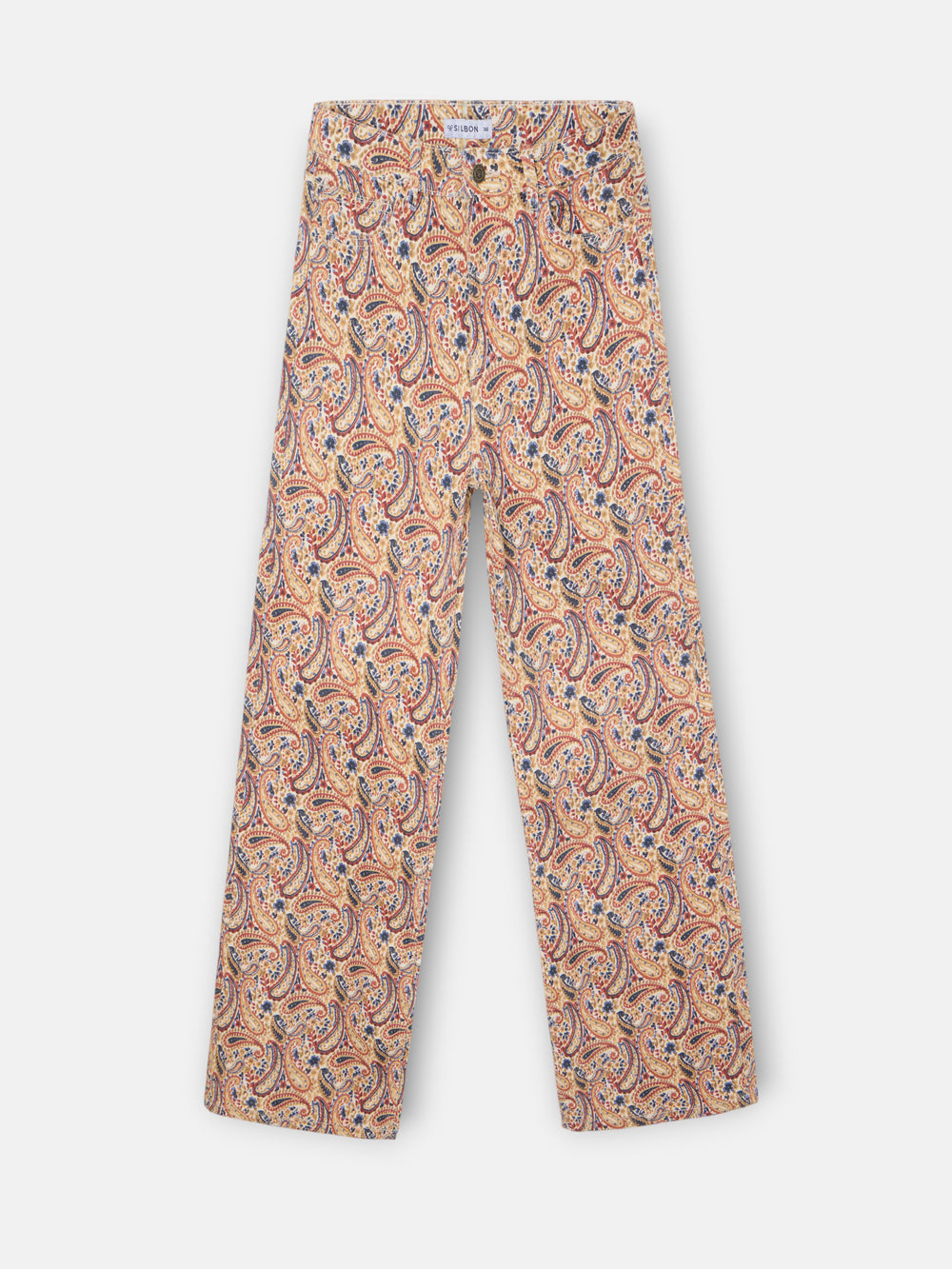 Pantalon denim estampado cachemir naranjas