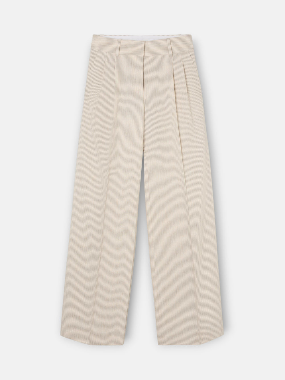 Pantalon recto rayas beige
