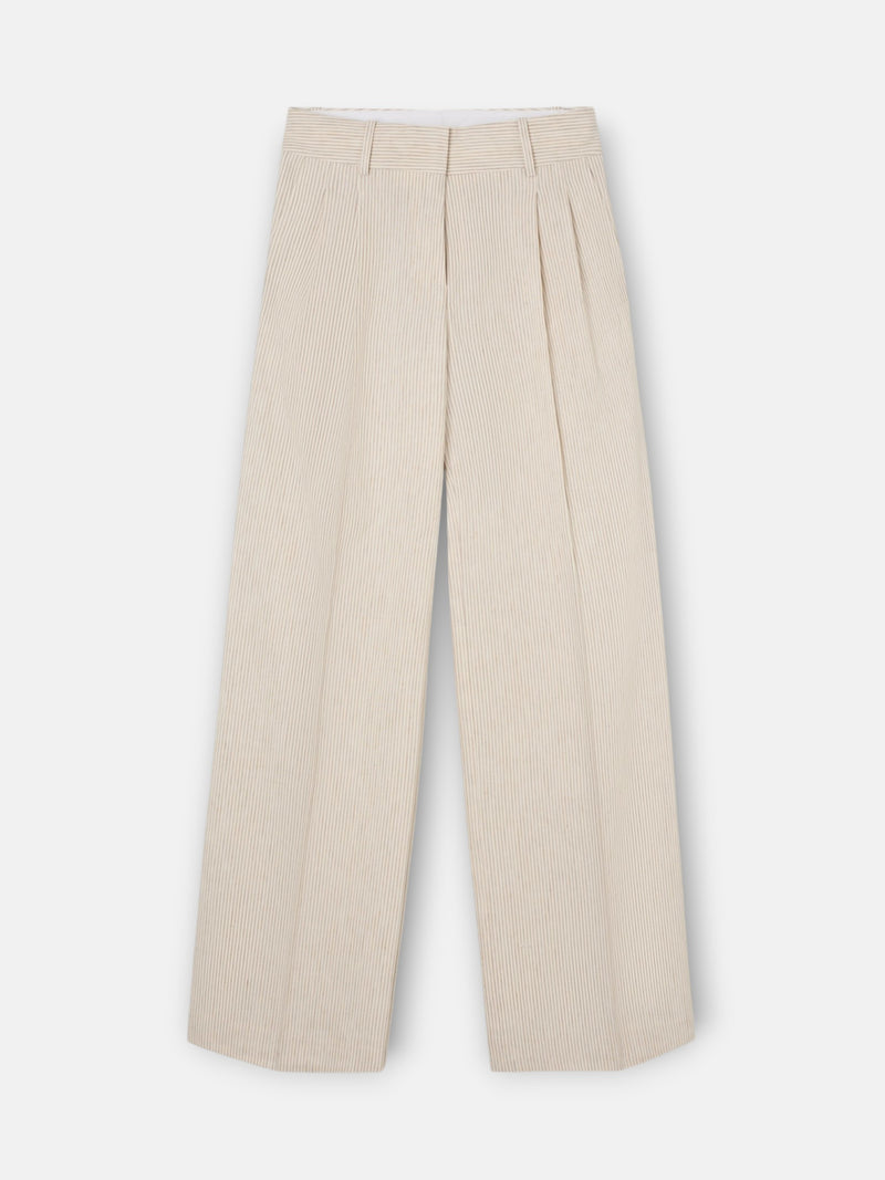 Straight beige striped trousers