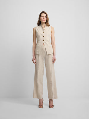 Straight beige striped trousers