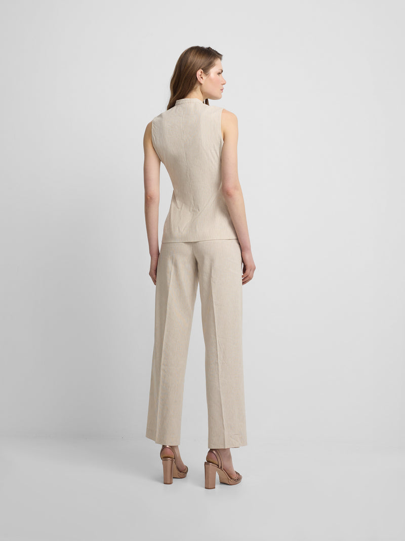 Straight beige striped trousers