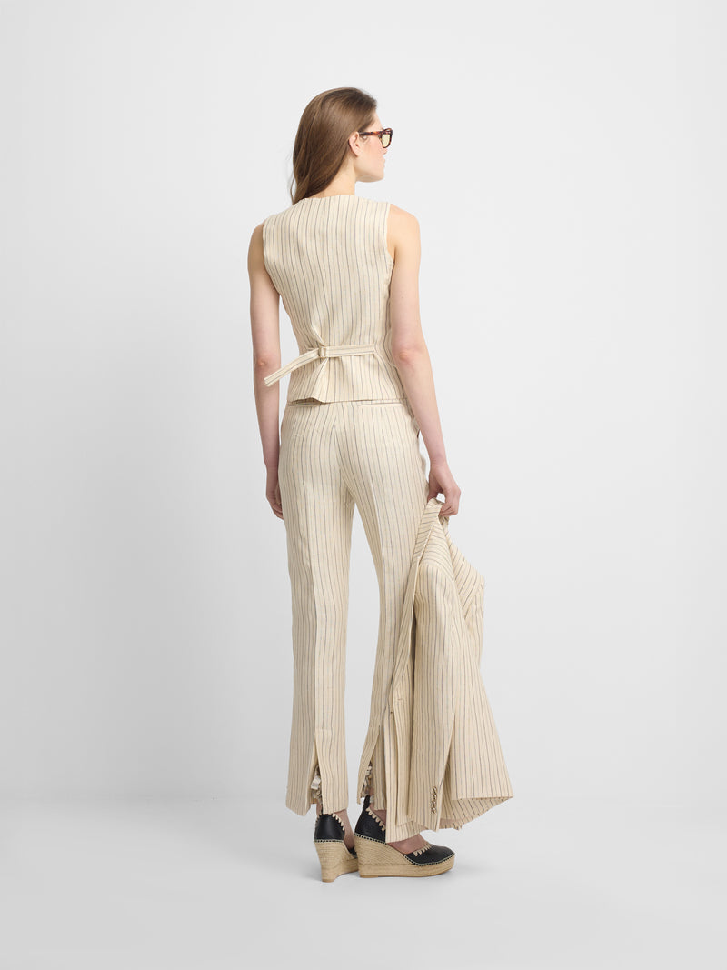 Pantalon écru à rayures bleues