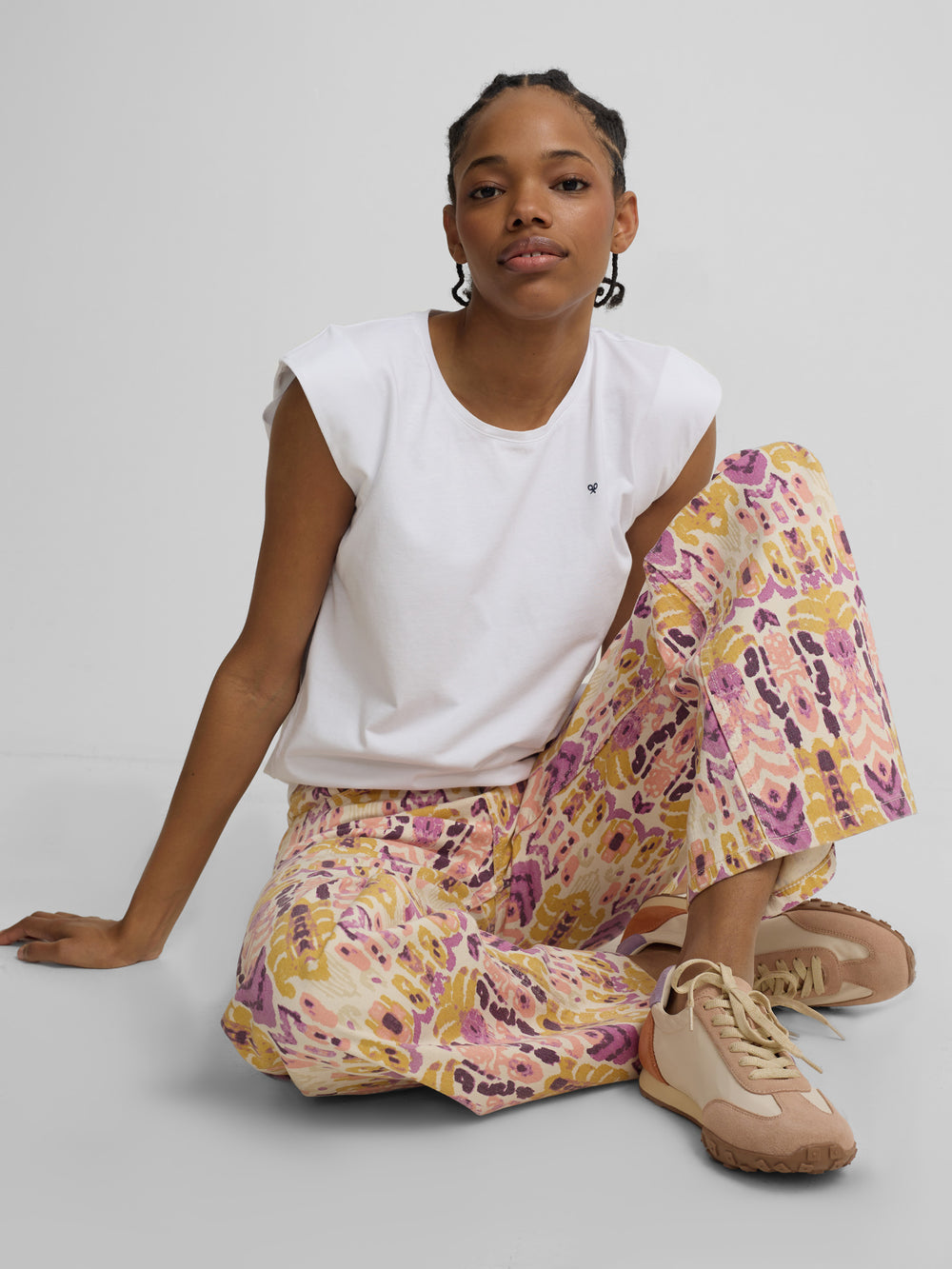 Pink ikat print denim pants