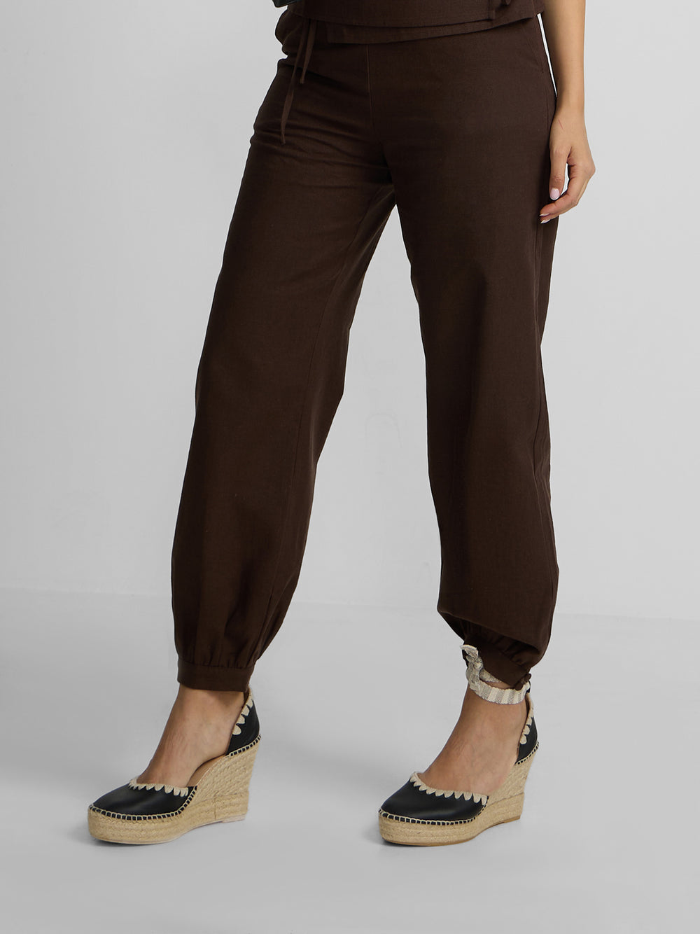 Brown linen harem pants