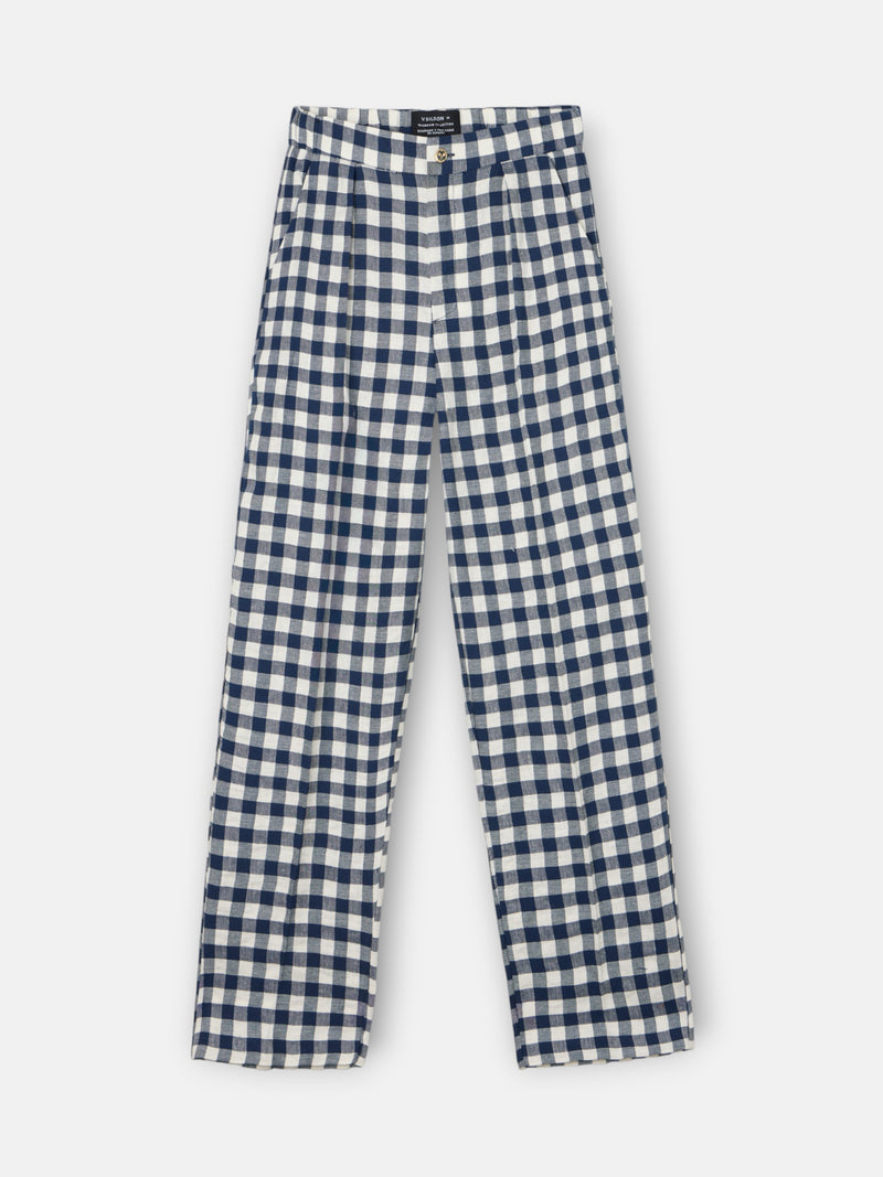 Navy vichy belt loop trousers