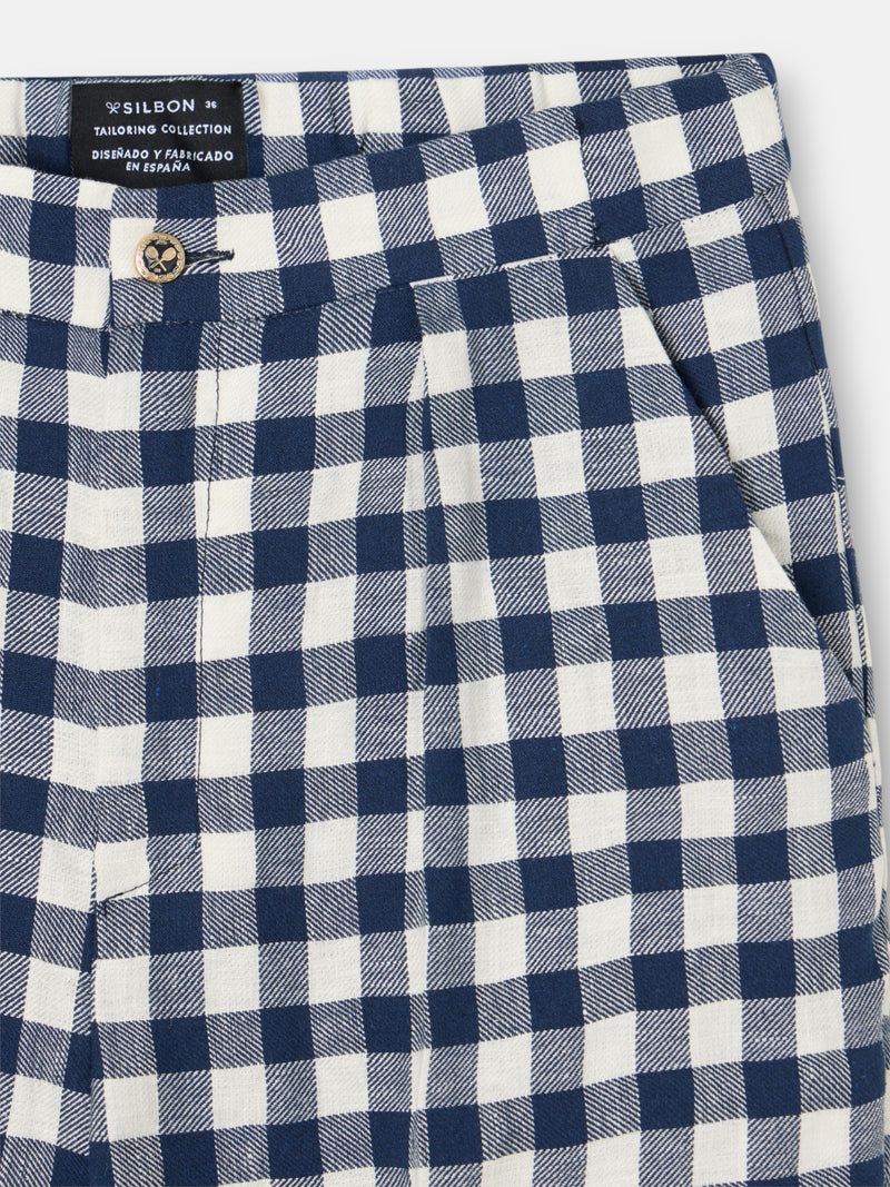 Navy vichy belt loop trousers