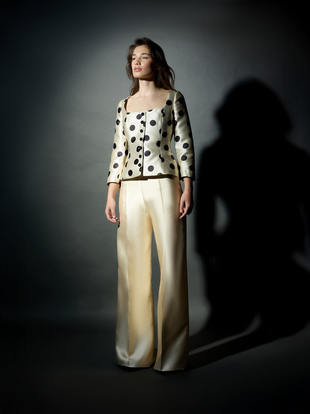 Blouson Caprilex Silbon mikado à pois noirs