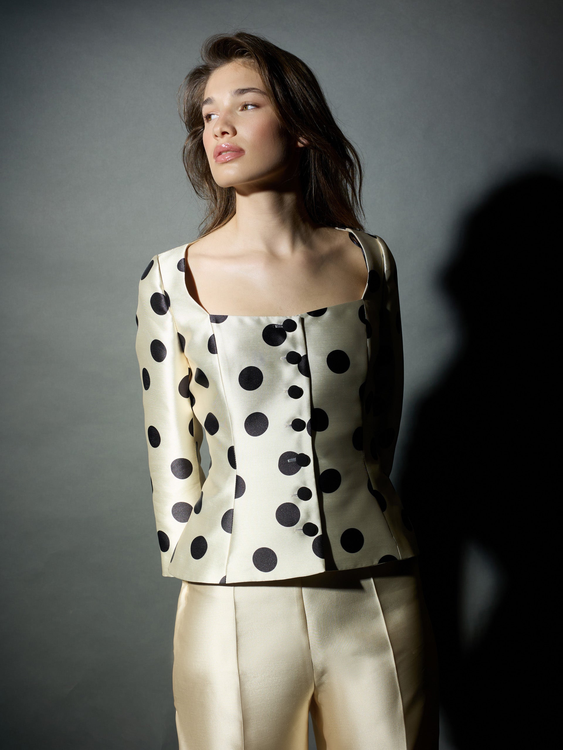 CaprilexSilbon black polka dot mikado jacket