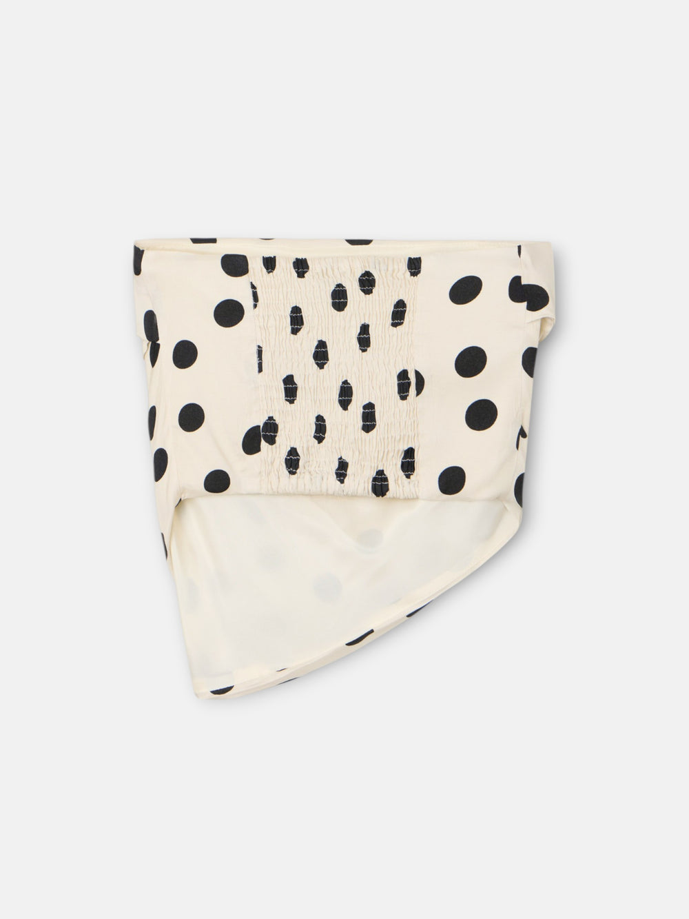 Black and white polka dot strapless top