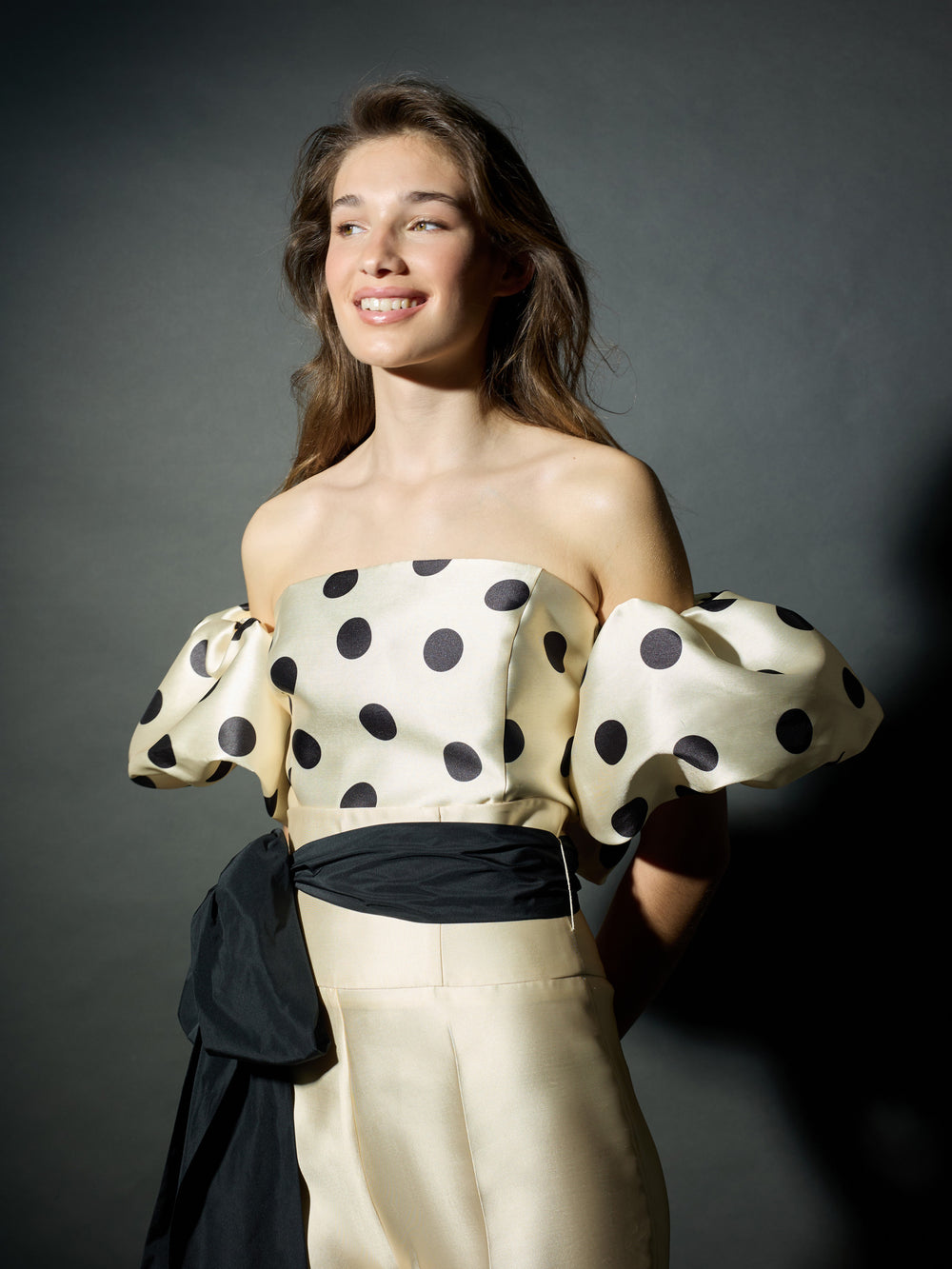 Top CaprilexSilbon mikado vainilla y negro