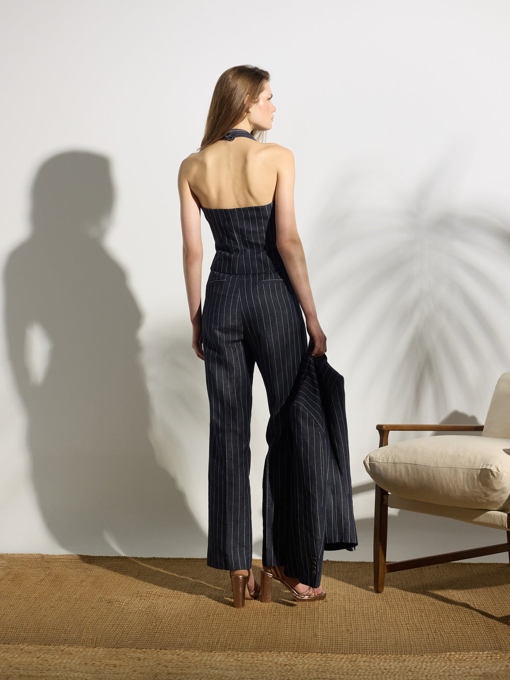 Gilet gris à fines rayures unique