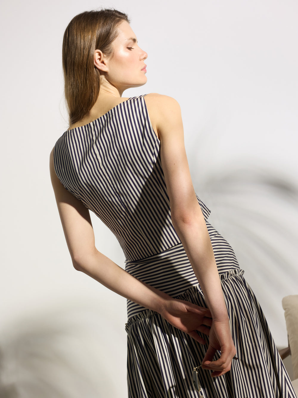 Jupe midi rayée bleu marine unique