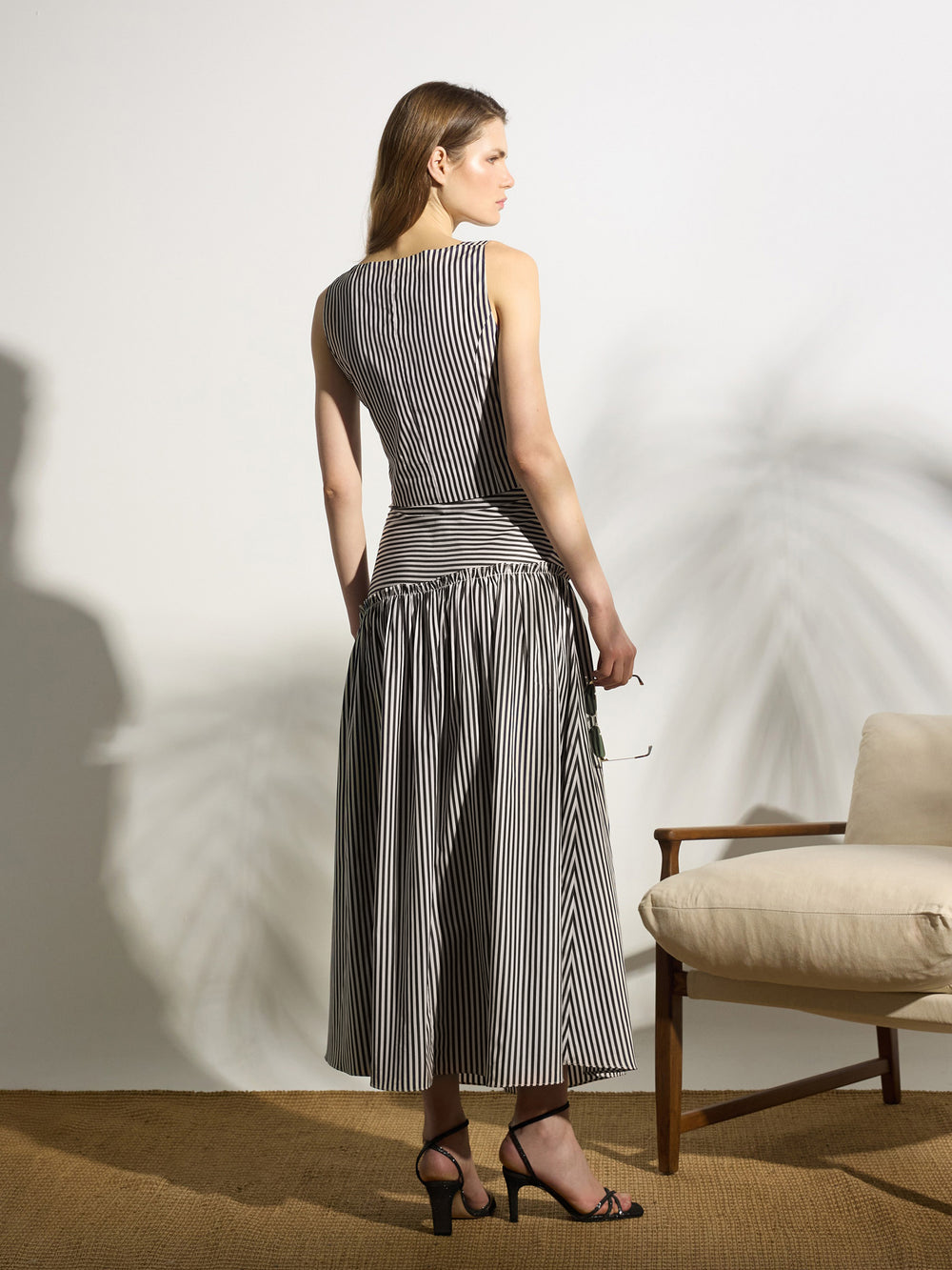 Falda midi unique rayas azul marino