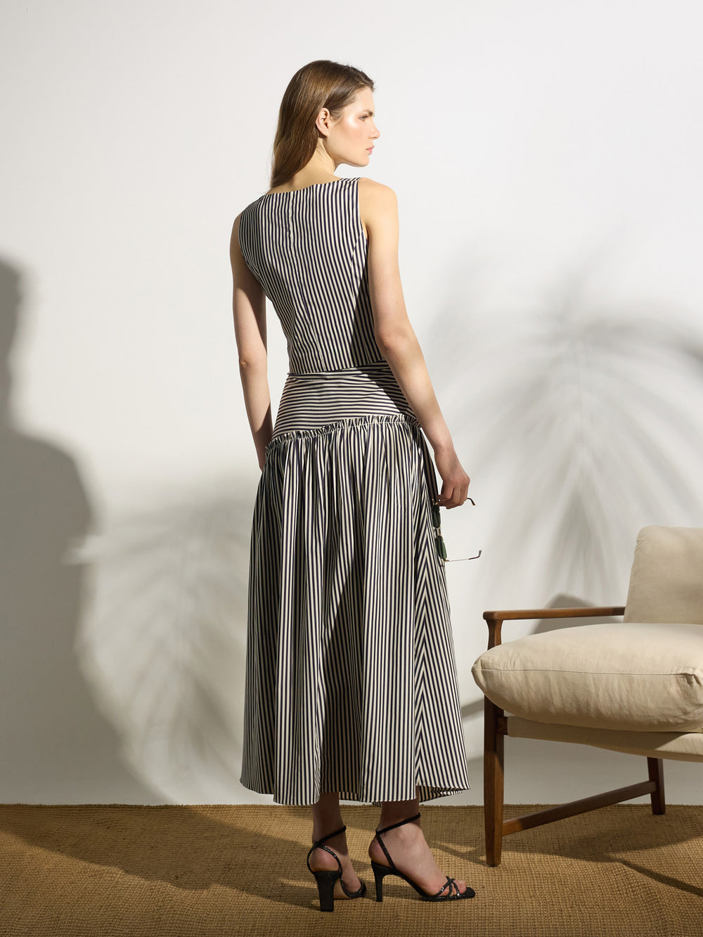 Falda midi unique rayas azul marino