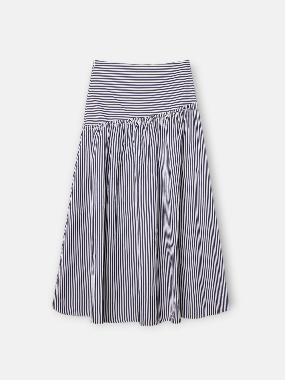 Jupe midi rayée bleu marine unique