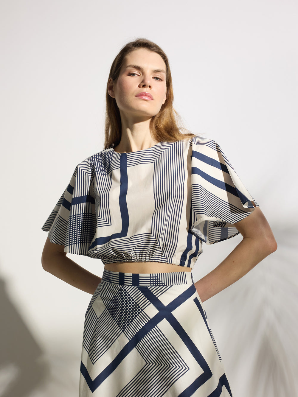 Jupe midi imprimée bleue unique