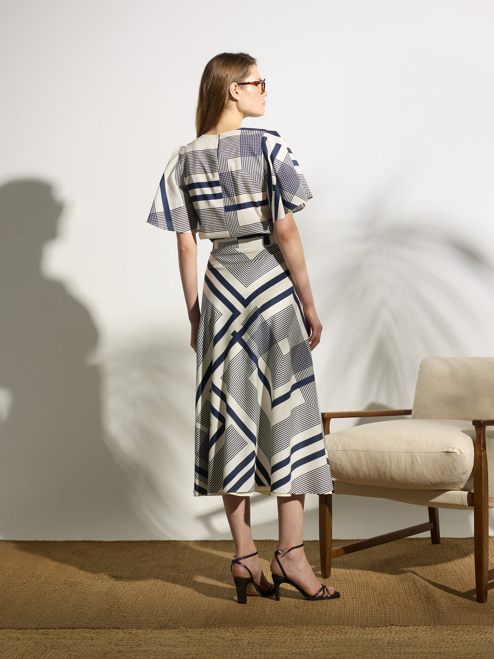 Jupe midi imprimée bleue unique