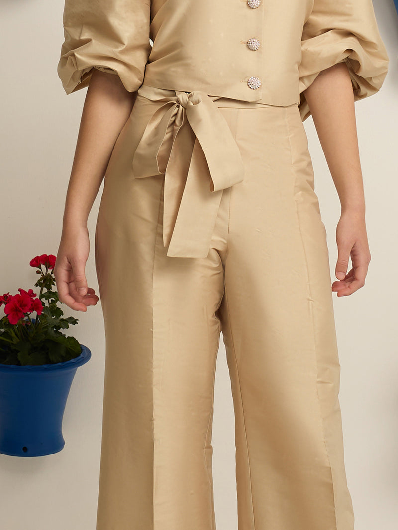Beige taffeta event collection trousers