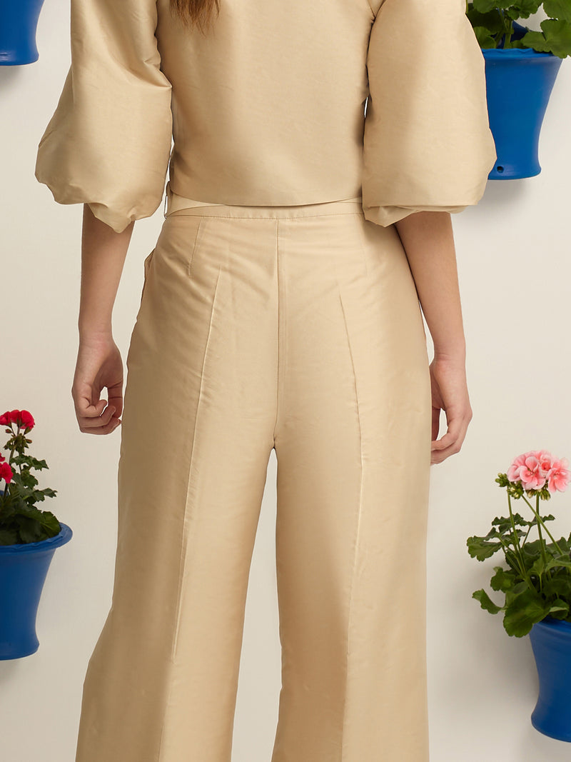 Beige taffeta event collection trousers