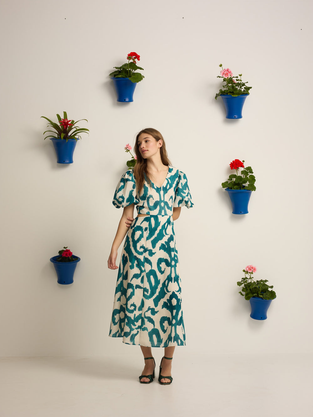 Vestido event collection cut out estampado verde