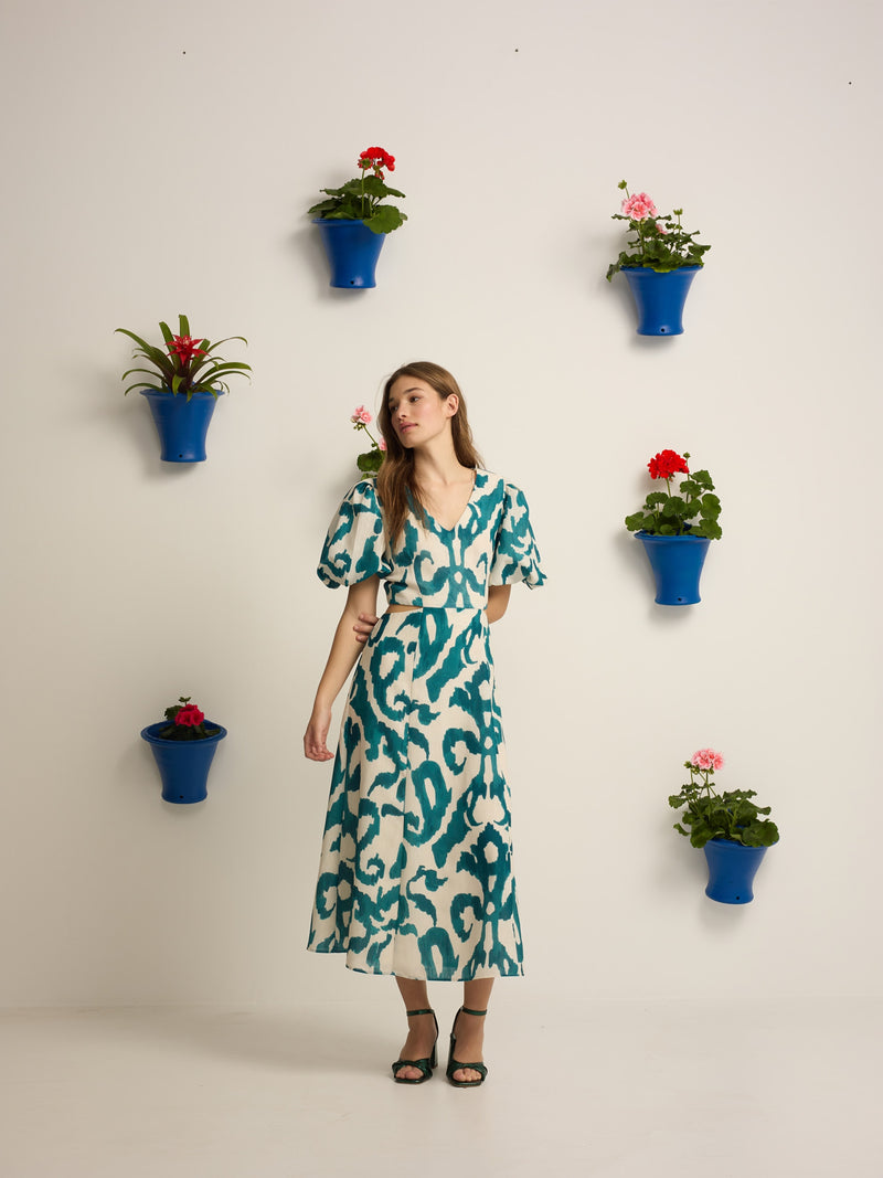 Robe de la collection événementielle à découpes imprimé vert