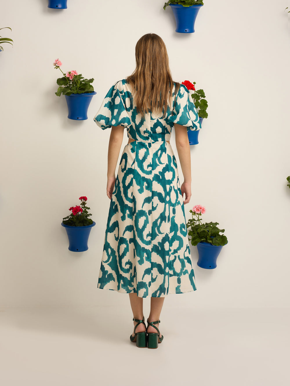 Green print cut-out dress from the Event Collection