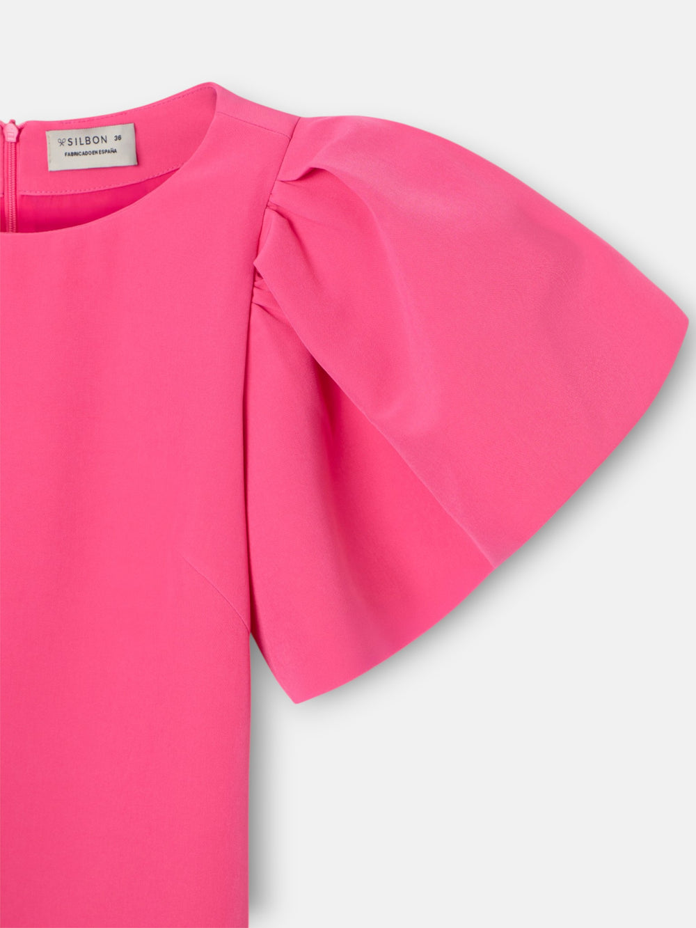 pink event collection midi dress with puff sleeves