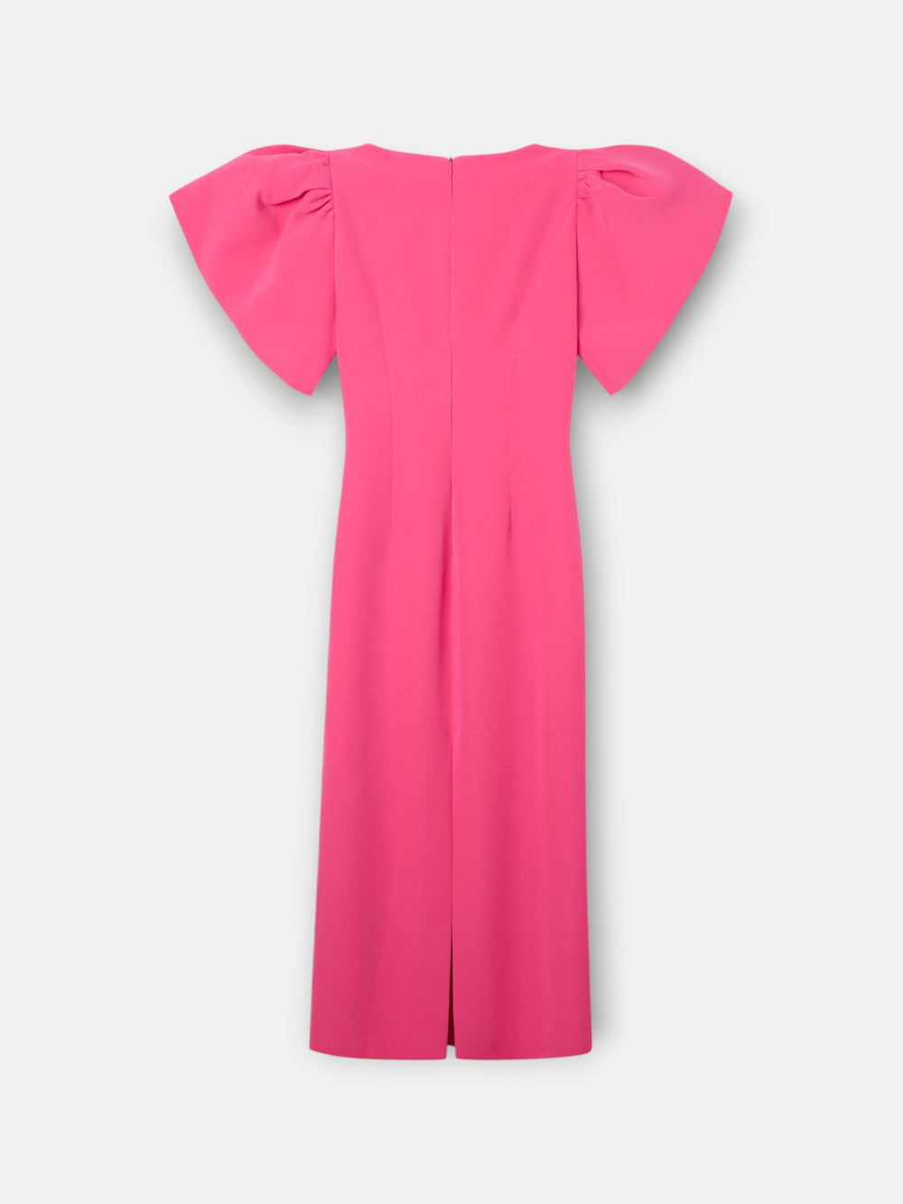 pink event collection midi dress with puff sleeves